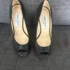Jimmy Choo Glitter Black Peep Toe Heels